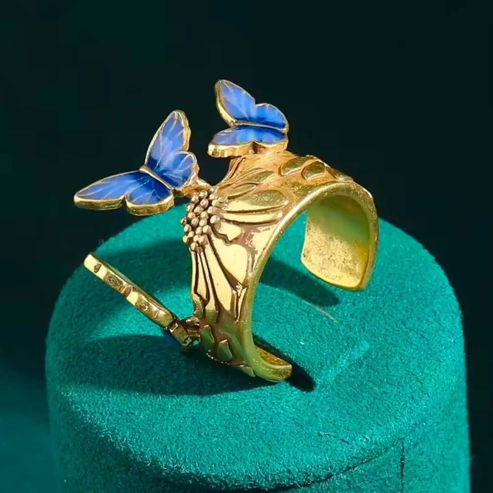 Celestial Blue Butterfly Eternal Antique Brass Masterpiece Ring